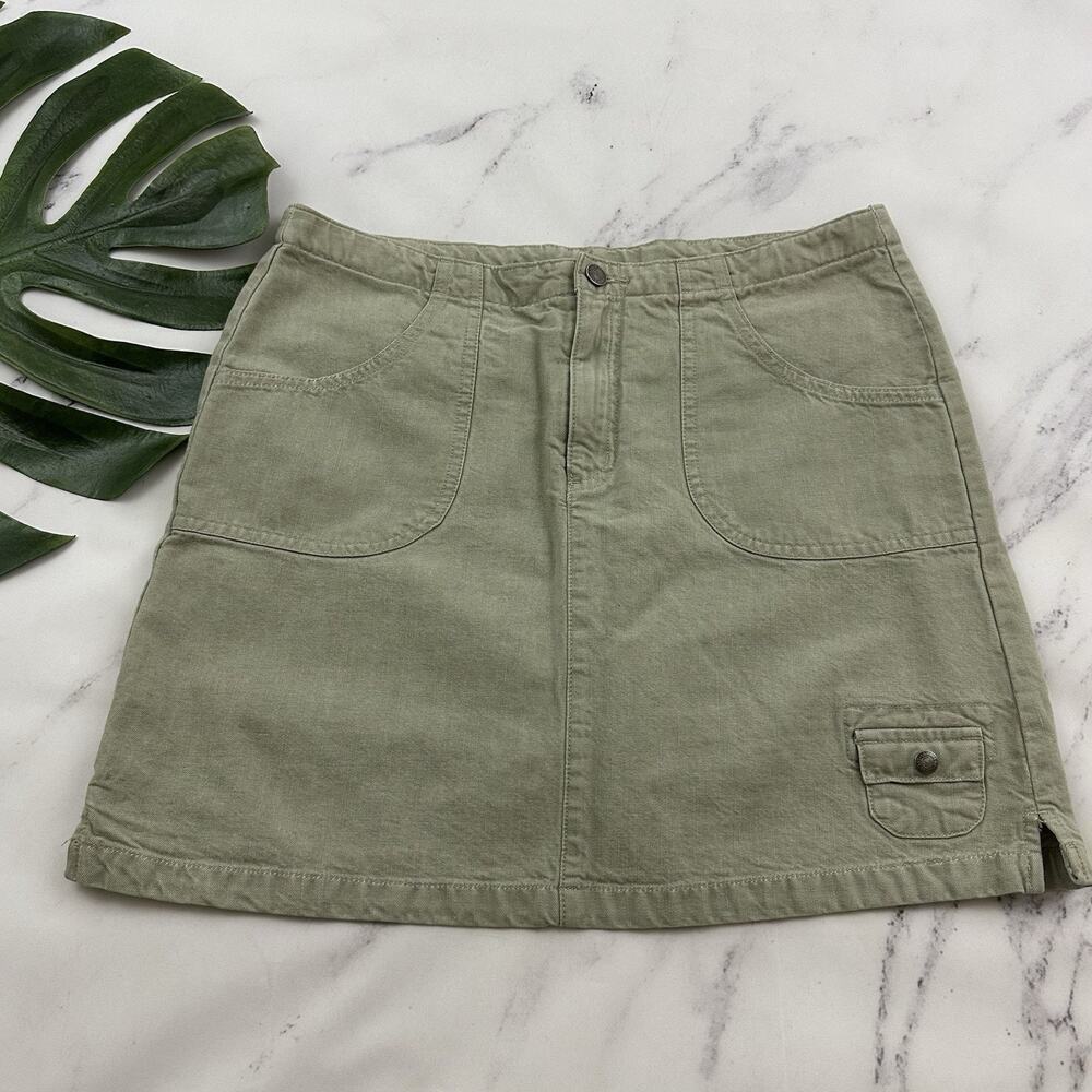Lands End Womens Vintage Y2k Skort Size M Taupe Gray Cargo Cotton